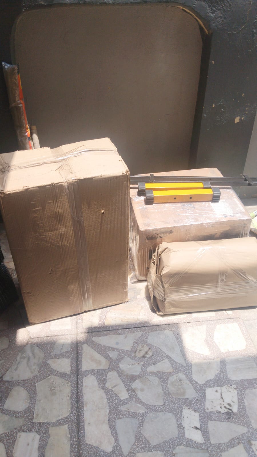 Wrapped household goods ready for transport